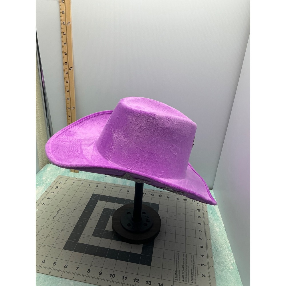 Purple Fuzzy Velvet Cowboy Hat Rhinestone Heart Star Embellished Western Glam - Picture 3 of 7